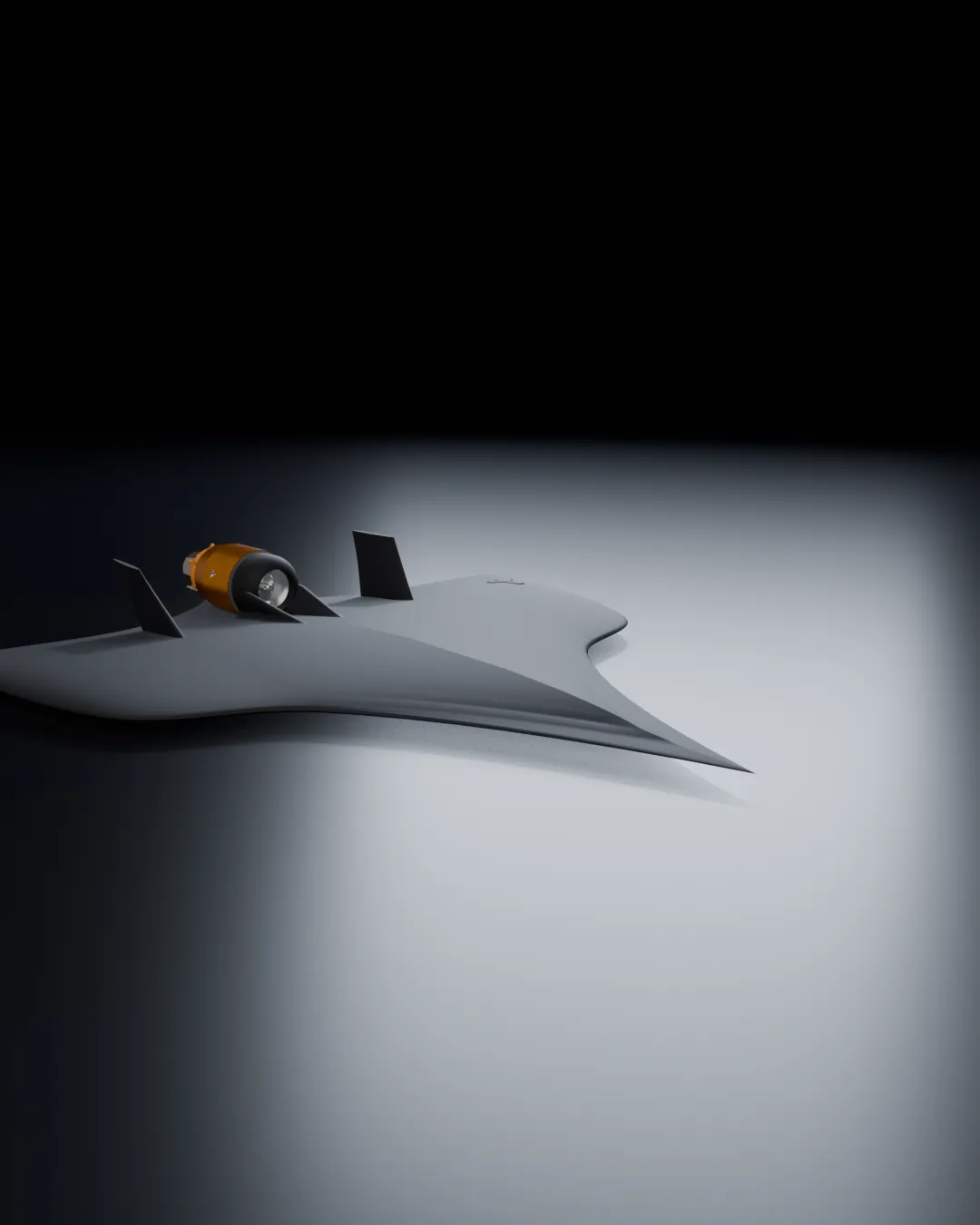 SABLE turbine interceptor, a gray delta airframe with an orange engine cover